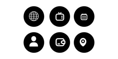 a set of black and white icons that include a globe, tv, location, user icon vector