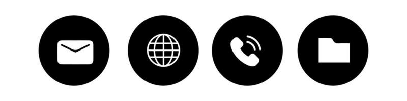 Web icon set four black and white icons of a globe, phone, and folder vector