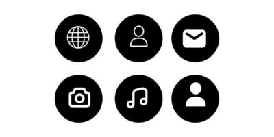 a set of black and white icons that include a globe, user, email, phone icon vector