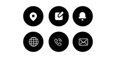 a set of black icons that include a phone, a globe, and a phone vector
