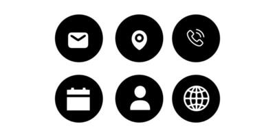 a set of black and white icons that include a phone, globe, and other items vector