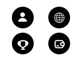 four black icons with a globe, globe, globe, and globe vector