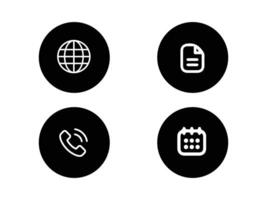 four icons of a globe, phone, and calendar vector