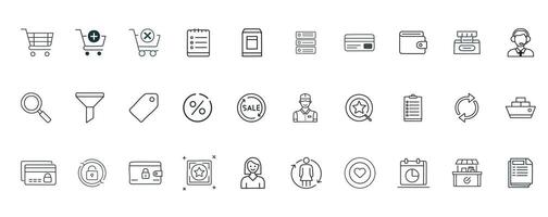 E-Commerce Icon Set Shopping Cart, Online Store, Payment, Delivery, Discount, Product, and Checkout Icons in Modern Line Style vector
