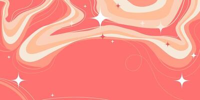 Cartoon Squiggle Wavy Lines and Sparkling Stars on Pink Background. Retro swirls and fluid waves. Perfect for futuristic prints, party and space themes vector