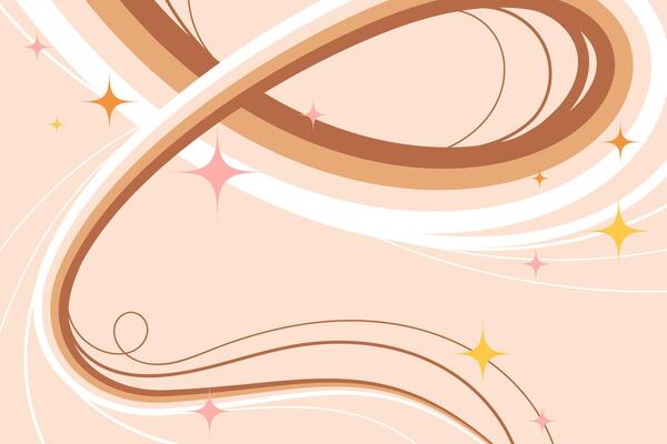 Retro Design with Hand drawn Fluid Wavy Lines and Sparkling Stars on Cream Background. Retro swirls with vibrant movement. Perfect for web, banner, print, cards
