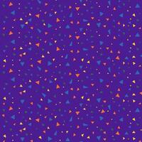 Tiny Colorful Triangles on Purple Background. Fun seamless confetti pattern. Abstract geometry texture. Youthful celebration design. vector