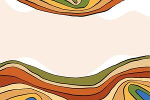 Earth Tone Layered Hills. Abstract landscape design with hand drawn lines. Natural wavy pattern. Retro terrain background. Minimal mountain wallpaper. vector