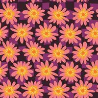 Retro Hand Drawn Floral Seamless Pattern in Doodle Style. Colorful flowers and foliage with cute line sketches of branches isolated on white background. Perfect for invitations, wrapping paper, cards vector