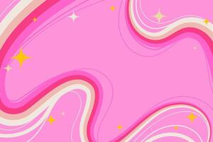 Abstract Girly Design with Cartoon Squiggle Wavy Lines and Sparkling Stars on Light Pink Background. Retro swirls with vibrant movement. Perfect for futuristic prints, party and space themes vector