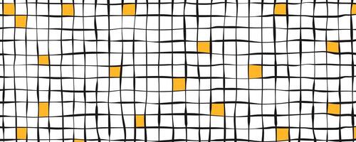 Minimal Line Grid with Yellow Squares on White Background. Modern hand drawn style. Abstract geometric texture. Simple line art design. vector
