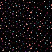 Colorful Triangle Confetti Pattern on Black Background. Minimal party mood texture. Neon mosaic effect. Seamless geometric design. vector