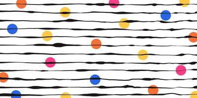 Hand drawn Background with Lines and Colorful Dots. Playful abstract background. White minimalist pattern. Doodle style polka dot design. Kids and creative theme wallpaper. vector