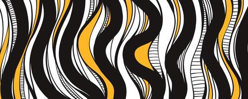 Black and White Abstract Lines. Curvy wavy pattern. Bold monochrome texture with yellow accents. Modern liquid flow design. Psychedelic background. vector