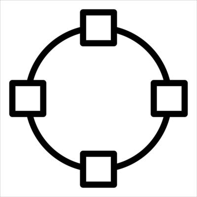 A circle with four squares in it