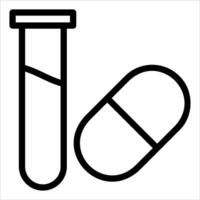 A black and white outline of a test tube and a pill vector