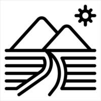 A black and white line icon of a mountain and road vector