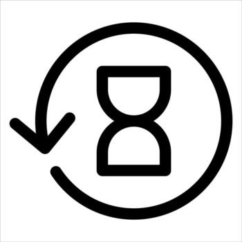 A black and white icon of a clock with a arrow pointing to it vector