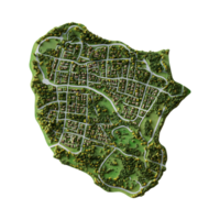Relief Map Rendering with Visible Topography, Water Features, and Settlements Against Transparent Background png