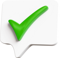 White speech bubble with a green check mark, approval, and a correct checklist concept. png