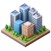 notable minimalist Isometric city block with simplified buildings. Flat color, clean lines with Scalable Design. detailed png
