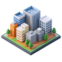 unforgettable minimalist Isometric city block with simplified buildings. Flat color, clean lines with Scalable Design. refined png