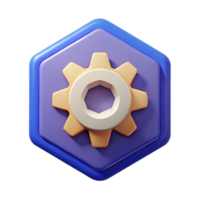 serene rustic Isometric gear cog with flat color teeth. Clean lines, with Scalable Design. detailed png