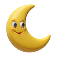 memorable rustic Smiling crescent moon character with pointed tips. Clean lines, flat yellow color with Scalable Design. studio quality png