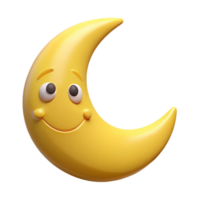 exquisite nostalgic contemporary Smiling crescent moon character with pointed tips. Clean lines, flat yellow color with Scalable Design. crisp png