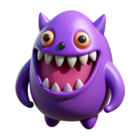 whimsical vibrant Monster character with a rounded body and sharp teeth. Single-weight stroke, purple flat color with Scalable Design. crisp png