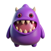 beautiful surreal Monster character with a rounded body and sharp teeth. Single-weight stroke, purple flat color with Scalable Design. perfect clarity png
