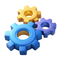 dramatic distinctive Isometric set of gears with solid colors. Crisp edges, clean lines with Scalable Design. png