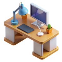 exquisite peaceful victorian Isometric desk with a lamp and computer. Clean lines, minimal design with Scalable Design. professional png