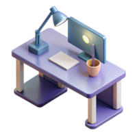 beautiful industrial Isometric desk with a lamp and computer. Clean lines, minimal design with Scalable Design. top-tier png