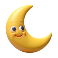 splendid contemporary Smiling crescent moon character with pointed tips. Clean lines, flat yellow color with Scalable Design. 8K png
