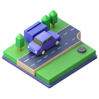 striking coveted Isometric road with a car. Crisp edges, with Scalable Design. png