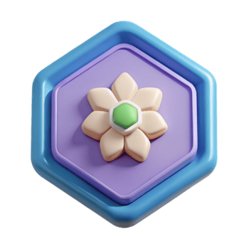 immaculate notable Hexagonal badge with a simple flower icon. Crisp edges, single-weight stroke, with Scalable Design. png