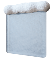 A clear, three-dimensional square banner is designed for advertisements, topped with a realistic snow cap. It features transparent background, emphasizing its blank space ideal for text png