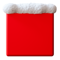 Bright red square banner adorned with a fluffy snow cap rests isolated on transparent background. This three dimensional render offers space for various advertising text and promotional content png