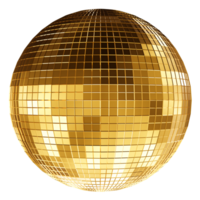Dazzling golden disco ball with reflective squares showcases a vibrant design ideal for festive parties, isolated on transparent background. Perfectly captures excitement of dance events and nightlife png