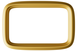 This golden rectangular frame features a distinct metallic border and a 3D rendering effect, creating a beautiful focal point that highlights the empty space for personalized content or design png