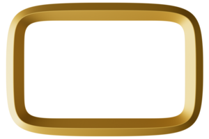 A golden rectangular frame with a metallic border presents an empty center space suitable for displaying creative works or personal memories. 3D rendering adds depth and sophistication. png