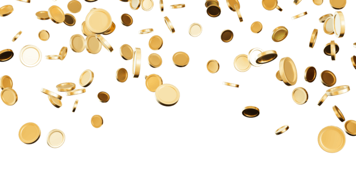 gyllene mynt sväva genom de luft, skapande en fantastisk visuell av överflöd och glädje. rubrik med mynt, pengar, isolerat på transparent bakgrund. topp element, gräns. 3d framställa. png