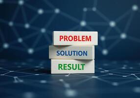 Problem solution result concept on blue background photo