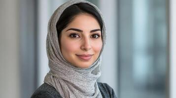 Portrait Of Young Woman With Hijab And Serious Expression, Indoor, Confident photo