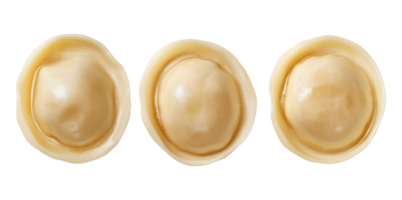 Top view of three small boiled dumplings isolated on transparent background png