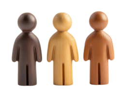 Three wooden figures isolated on transparent background png