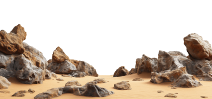 Desert landscape with large rock formations, isolated on a transparent background png
