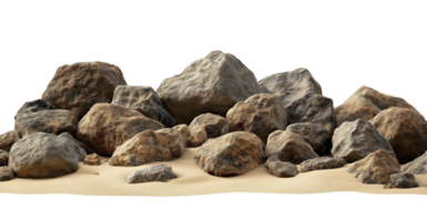 Big stone formations in a sandy desert scene, isolated on a transparent background png
