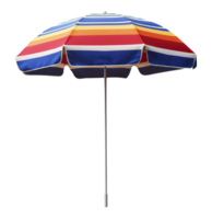 Bright striped beach umbrella with metal pole isolated on transparent background png